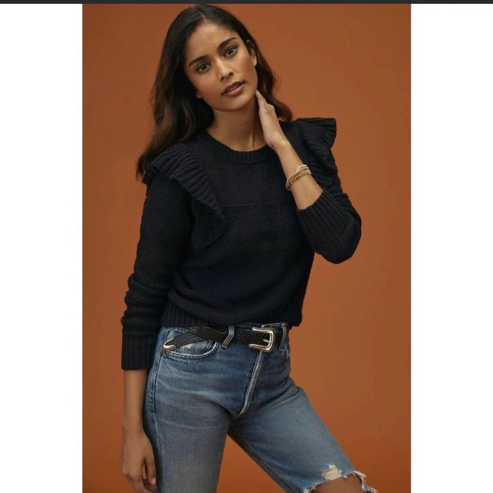 Anthropologie Pilcro Black ruffle sweater XS